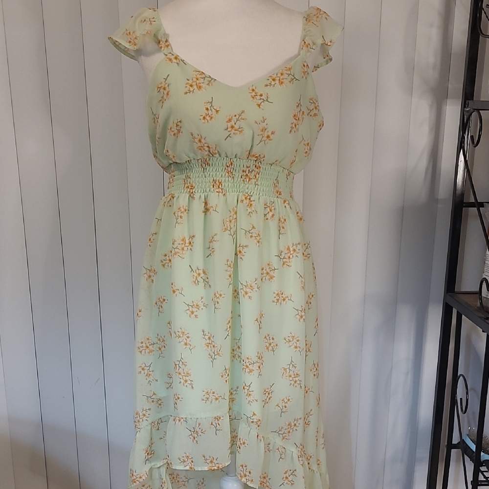 No Boundries Floral Hi- Lo Print Mint Green Dress